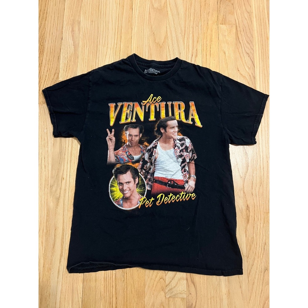 Ace Ventura Pet Detective Jim Carrey Graphic T-Shirt Black Mens Size Medium